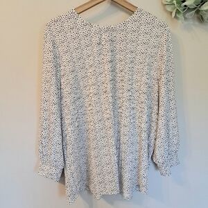 ADRIANNA Papell Print Knit Pleated NWOT Trapeze Top White/Black Blouse Size XL